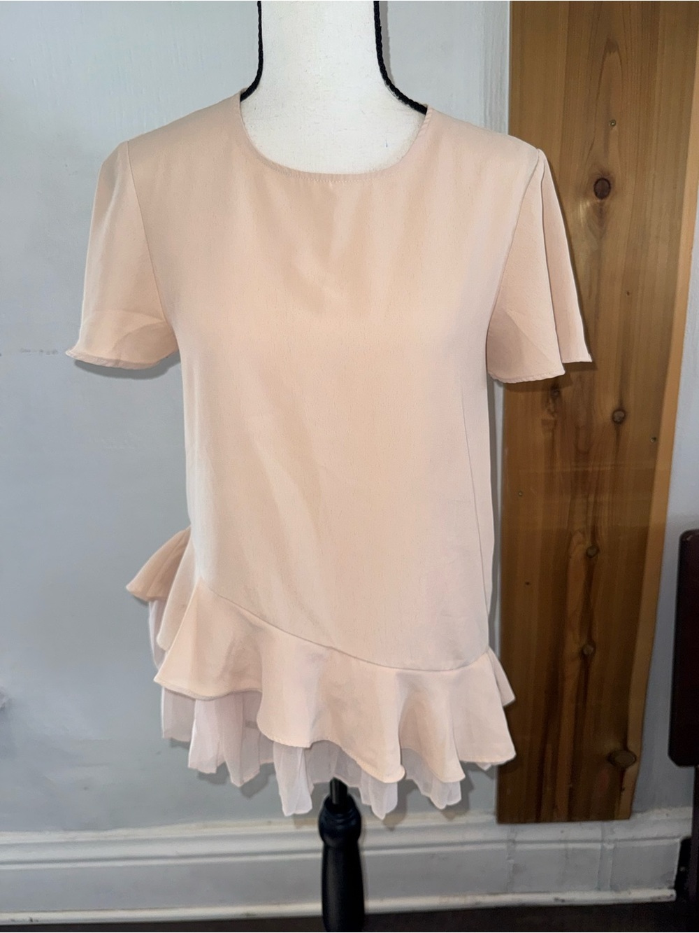 Zara Blush Pink Ruffle-Hem Short Sleeve Blouse